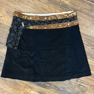 MoshiKi Black Corduroy Utility Mini Skirt | S/M Adjustable